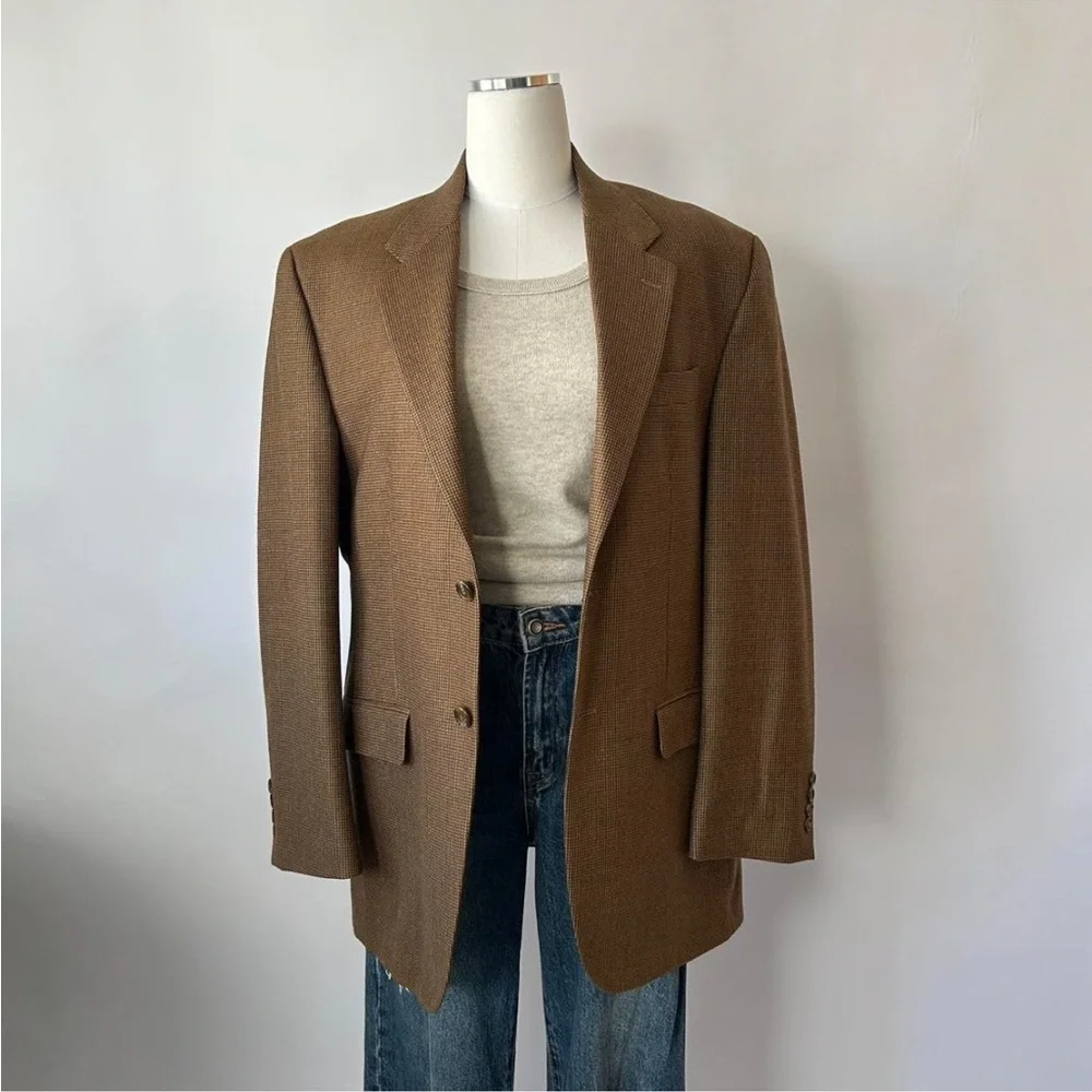 Vintage 1990s Lauren Ralph Lauren houndstooth 100% wool Sport Coat Preppy - Picture 3 of 8